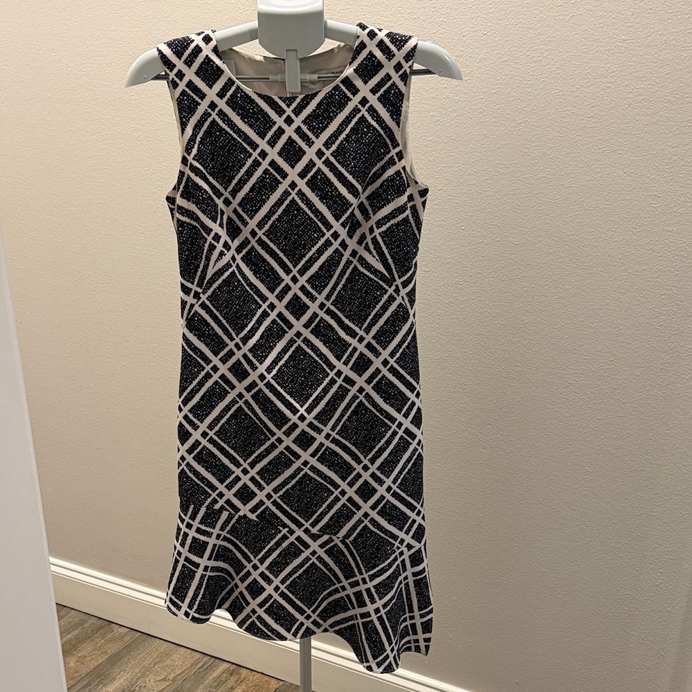 White House Black Market Black and Cream Checkered Mini Dress